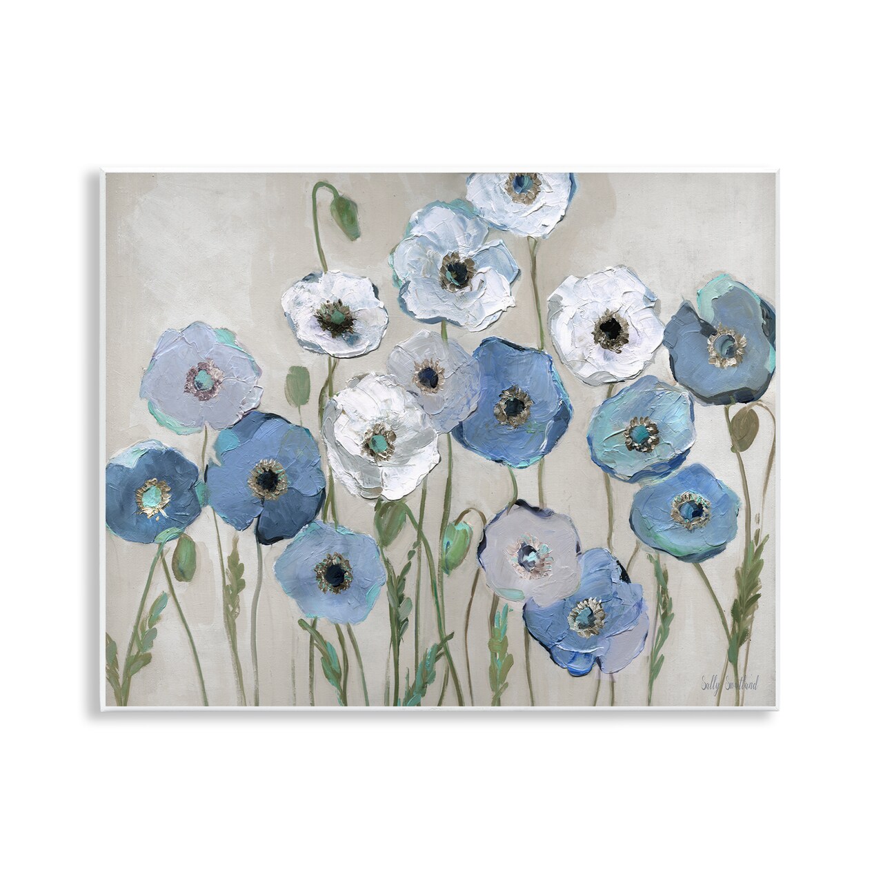 Stupell Industries Round Blue & White Poppies Wall Plaque Art Design by Sally Swatland
